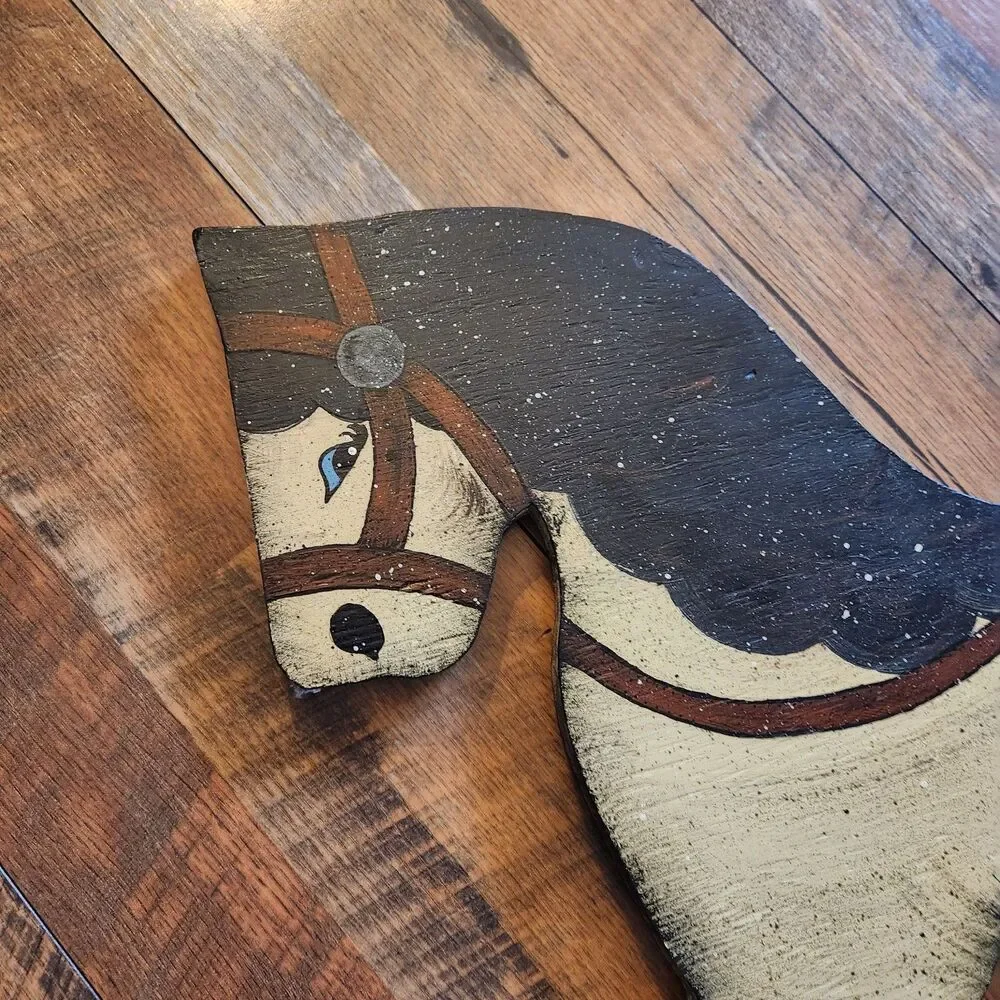 Primitive Handmade Hand Painted Wooden Rocking Horse Decor 1986 Signed Folk Art